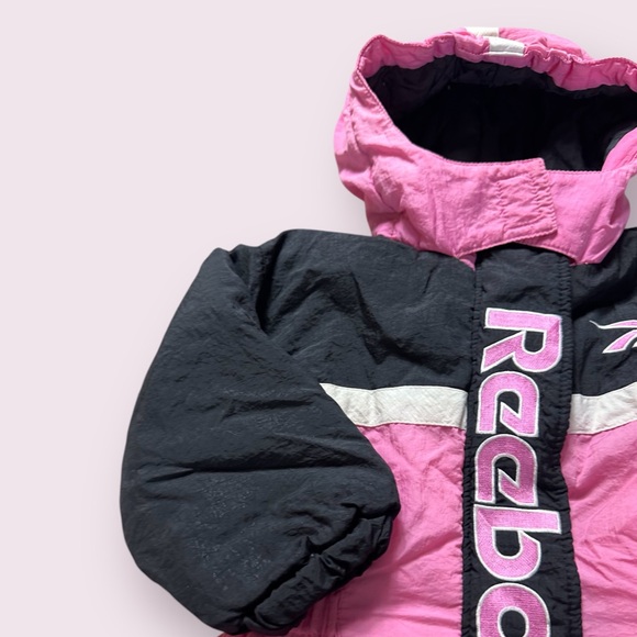 Vintage Black And Pink Girls Reebok Winter Coat With Hood No Size Tag - Picture 5 of 14